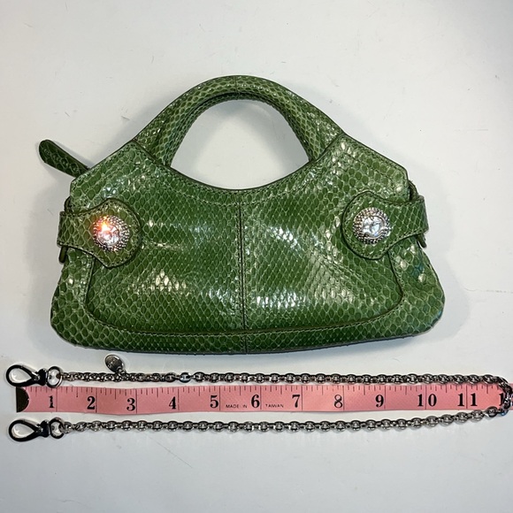 NWOT Vintage Tod’s Green Snakeskin Leather With Crystal Clutch Shoulder Bag - Picture 5 of 16
